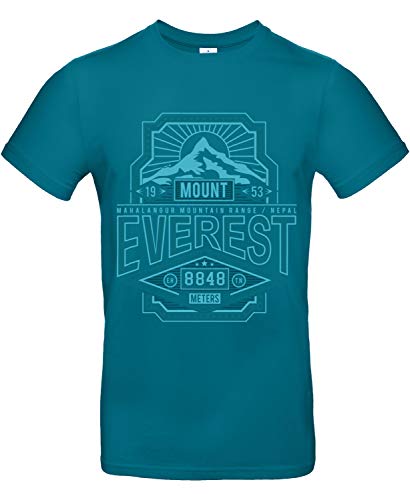 Smilo & Bron Herren T-Shirt mit Motiv Everest Bedruckt Türkis Diva Blue L von Generisch