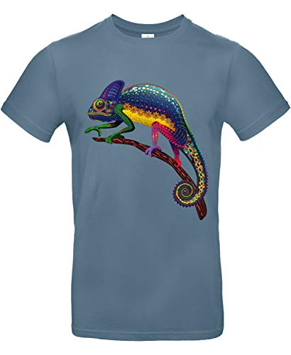Smilo & Bron Herren T-Shirt mit Motiv Fantasy Chameleon Bedruckt Blau Stone Blue L von Generisch