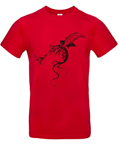 Smilo & Bron Herren T-Shirt mit Motiv Feuerspuckender Drache Bedruckt Rot Red S von Generisch