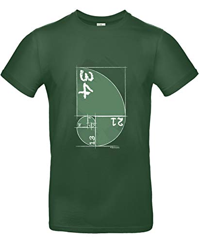 Smilo & Bron Herren T-Shirt mit Motiv Fibonacci Bedruckt Grün Bottle Green M von Generisch