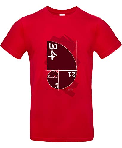 Smilo & Bron Herren T-Shirt mit Motiv Fibonacci Bedruckt Rot Red L von Generisch