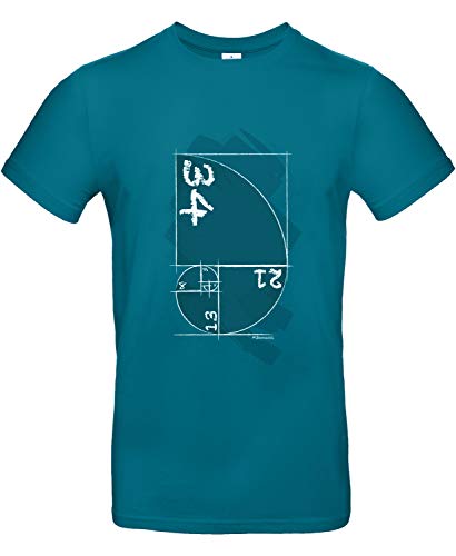 Smilo & Bron Herren T-Shirt mit Motiv Fibonacci Bedruckt Türkis Diva Blue XL von Generisch