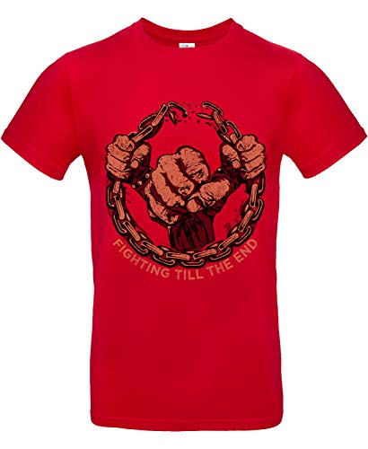 Smilo & Bron Herren T-Shirt mit Motiv Fighting Bedruckt Rot Red L von Generisch