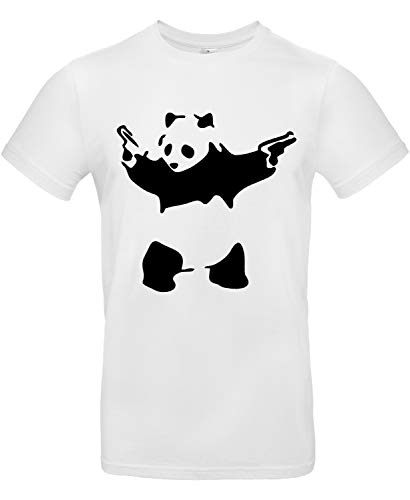 Smilo & Bron Herren T-Shirt mit Motiv Gangster Panda Bedruckt Weiß White XL von Generisch