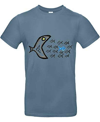 Smilo & Bron Herren T-Shirt mit Motiv Gegen den Strom Bedruckt Blau Stone Blue L von Generisch