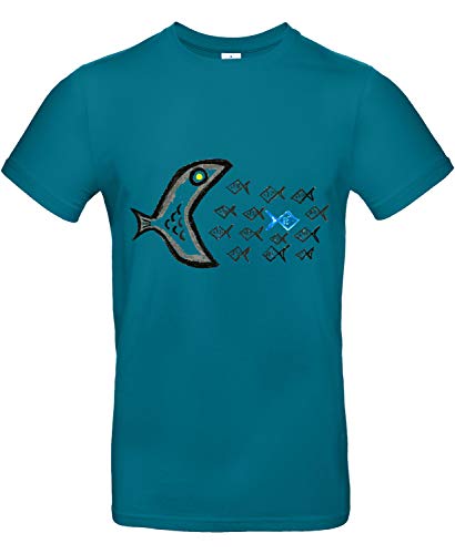 Smilo & Bron Herren T-Shirt mit Motiv Gegen den Strom Bedruckt Türkis Diva Blue XL von Generisch