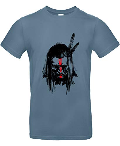 Smilo & Bron Herren T-Shirt mit Motiv Geronimo Indianer-Krieger Bedruckt Blau Stone Blue 3XL von Generisch