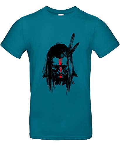 Smilo & Bron Herren T-Shirt mit Motiv Geronimo Indianer-Krieger Bedruckt Türkis Diva Blue M von Generisch