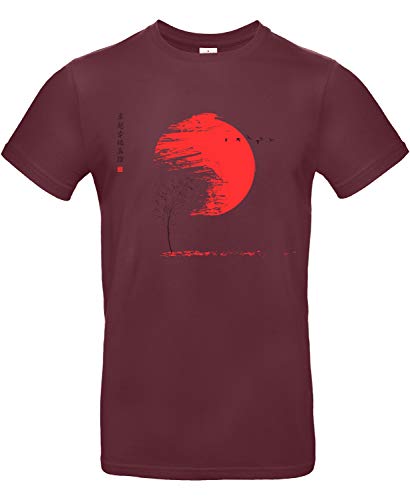 Smilo & Bron Herren T-Shirt mit Motiv Herbst Bedruckt Rot Burgundy L von Generisch