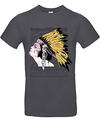 Smilo & Bron Herren T-Shirt mit Motiv Indian Girl Bedruckt Grau Dark Grey L von Generisch