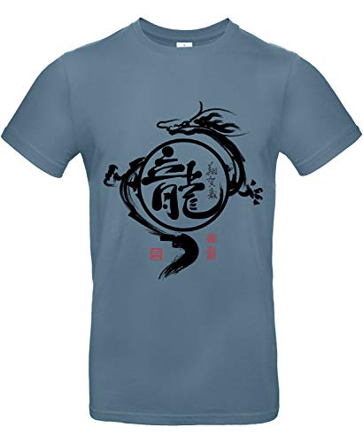 Smilo & Bron Herren T-Shirt mit Motiv Jahr des Drachen Bedruckt Blau Stone Blue S von Generisch