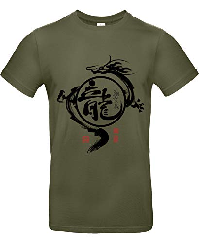 Smilo & Bron Herren T-Shirt mit Motiv Jahr des Drachen Bedruckt Grün Urban Khaki L von Generisch