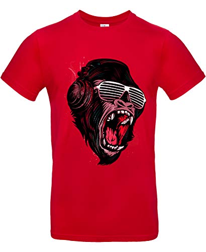 Smilo & Bron Herren T-Shirt mit Motiv Jungle Sound Bedruckt Rot Red 4XL von Generisch