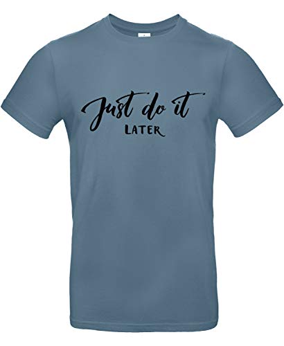 Smilo & Bron Herren T-Shirt mit Motiv Just Do It Later Bedruckt Blau Stone Blue L von Generisch