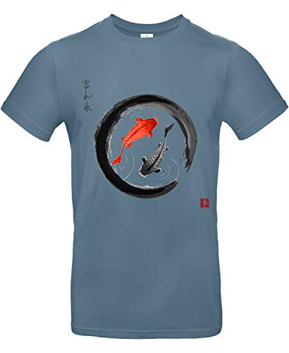 Smilo & Bron Herren T-Shirt mit Motiv Koi Karpfen im Zen-Kreis Bedruckt Blau Stone Blue 3XL von Generisch