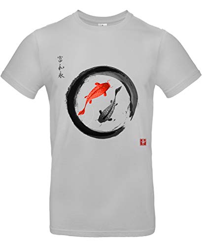 Smilo & Bron Herren T-Shirt mit Motiv Koi Karpfen im Zen-Kreis Bedruckt Grau Pacific Grey 3XL von Generisch