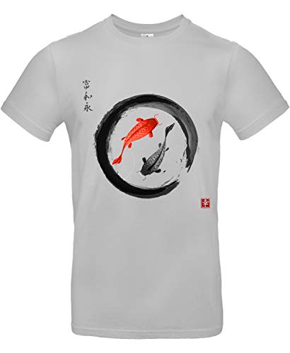 Smilo & Bron Herren T-Shirt mit Motiv Koi Karpfen im Zen-Kreis Bedruckt Grau Pacific Grey XL von Generisch