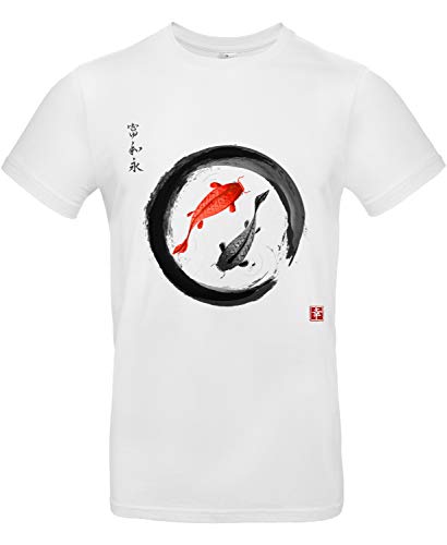 Smilo & Bron Herren T-Shirt mit Motiv Koi Karpfen im Zen-Kreis Bedruckt Weiß White 4XL von Generisch