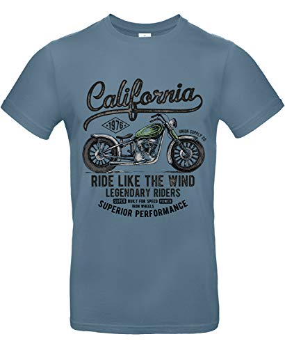 Smilo & Bron Herren T-Shirt mit Motiv Legendary Riders Bedruckt Blau Stone Blue L von Generisch