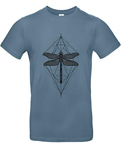 Smilo & Bron Herren T-Shirt mit Motiv Libelle Bedruckt Blau Stone Blue L von Generisch