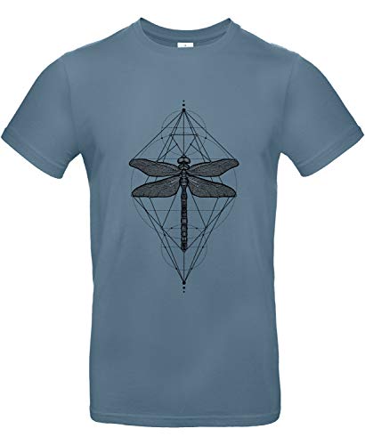 Smilo & Bron Herren T-Shirt mit Motiv Libelle Bedruckt Blau Stone Blue XL von Generisch