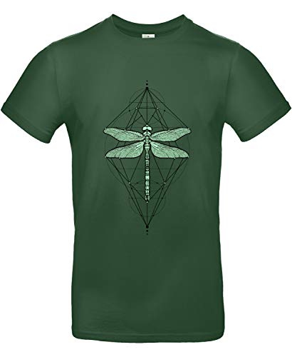 Smilo & Bron Herren T-Shirt mit Motiv Libelle Bedruckt Grün Bottle Green XL von Generisch