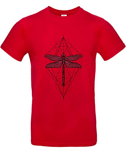 Smilo & Bron Herren T-Shirt mit Motiv Libelle Bedruckt Rot Red L von Generisch