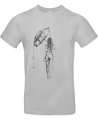 Smilo & Bron Herren T-Shirt mit Motiv Mädchen Regenschirm Bedruckt Grau Pacific Grey L von Generisch