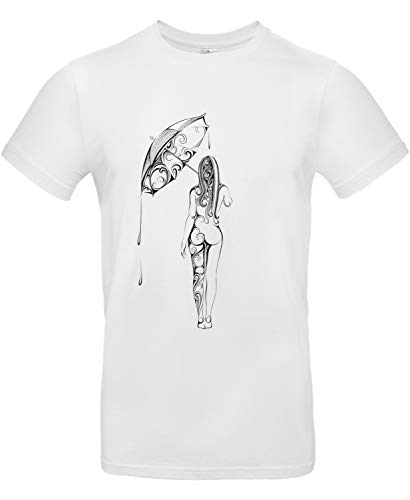 Smilo & Bron Herren T-Shirt mit Motiv Mädchen Regenschirm Bedruckt Weiß White L von Generisch