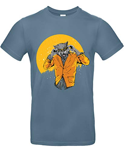 Smilo & Bron Herren T-Shirt mit Motiv Night Thriller Wolf Bedruckt Blau Stone Blue XXL von Generisch