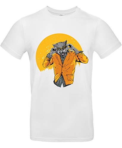 Smilo & Bron Herren T-Shirt mit Motiv Night Thriller Wolf Bedruckt Weiß White L von Generisch