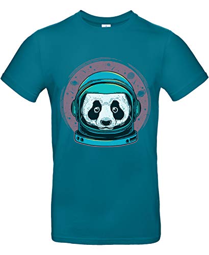 Smilo & Bron Herren T-Shirt mit Motiv Pandastronaut Bedruckt Türkis Diva Blue L von Generisch