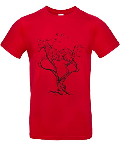 Smilo & Bron Herren T-Shirt mit Motiv Rennendes Pferd aus einem Baum Bedruckt Rot Red XXL von Generisch