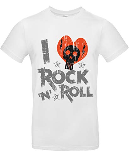 Smilo & Bron Herren T-Shirt mit Motiv Rock and Roll Bedruckt Weiß White L von Generisch