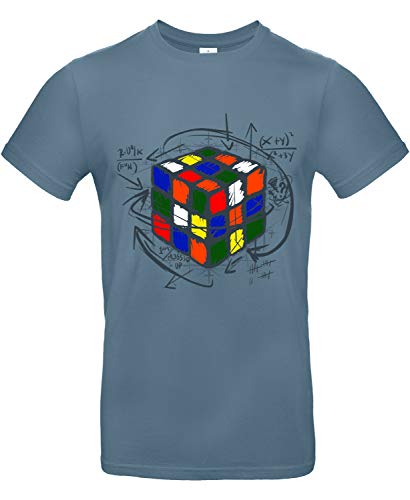 Smilo & Bron Herren T-Shirt mit Motiv Rubikcube Bedruckt Blau Stone Blue L von Generisch