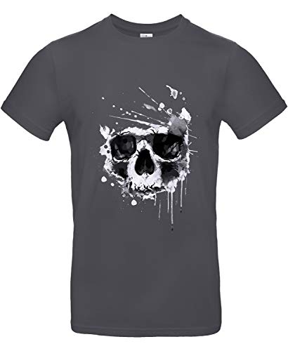 Smilo & Bron Herren T-Shirt mit Motiv Schädel in Wasserfarben Bedruckt Grau Dark Grey 3XL von Generisch