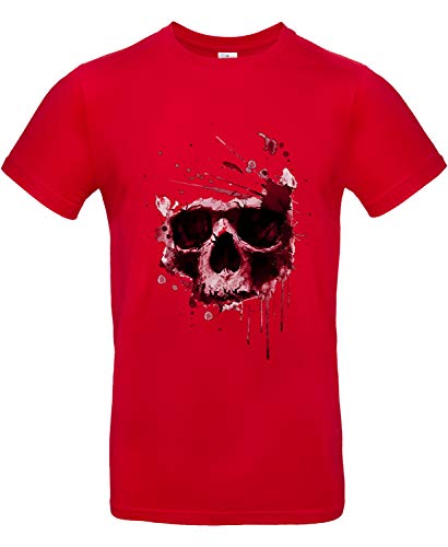 Smilo & Bron Herren T-Shirt mit Motiv Schädel in Wasserfarben Bedruckt Rot Red XXL von Generisch