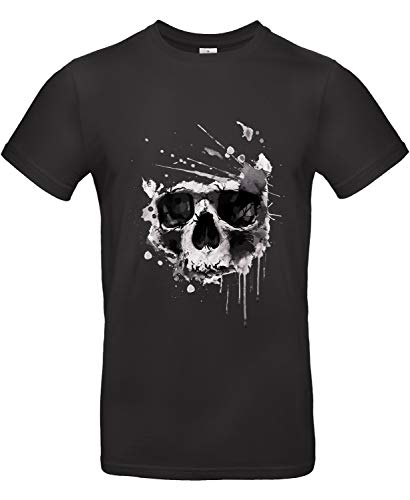 Smilo & Bron Herren T-Shirt mit Motiv Schädel in Wasserfarben Bedruckt Schwarz Black 5XL von Generisch