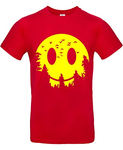 Smilo & Bron Herren T-Shirt mit Motiv Smaily Moon Bedruckt Rot Red L von Generisch