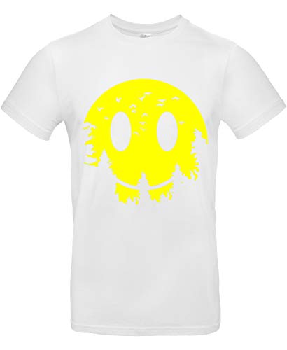 Smilo & Bron Herren T-Shirt mit Motiv Smaily Moon Bedruckt Weiß White 3XL von Generisch