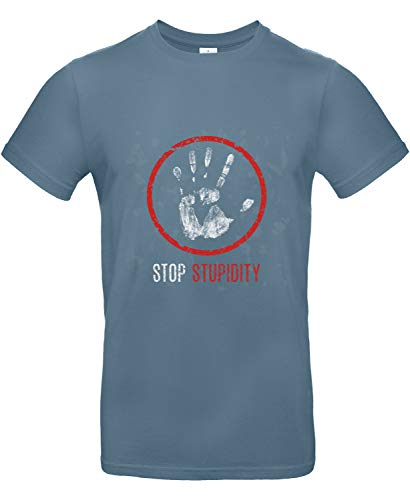 Smilo & Bron Herren T-Shirt mit Motiv Stop Stupidity Bedruckt Blau Stone Blue L von Generisch