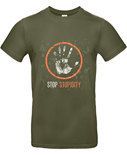 Smilo & Bron Herren T-Shirt mit Motiv Stop Stupidity Bedruckt Grün Urban Khaki M von Generisch