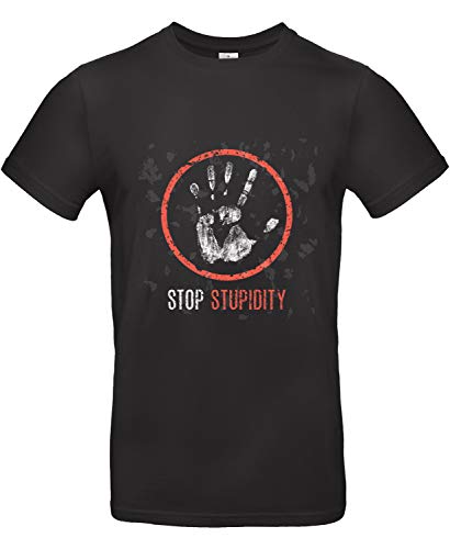 Smilo & Bron Herren T-Shirt mit Motiv Stop Stupidity Bedruckt Schwarz Black L von Generisch