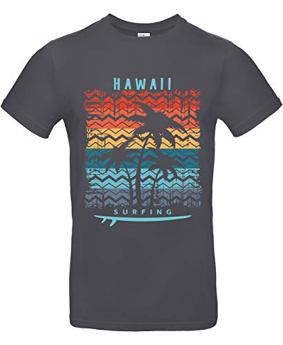 Smilo & Bron Herren T-Shirt mit Motiv Surfing in Hawai Bedruckt Grau Dark Grey 3XL von Generisch