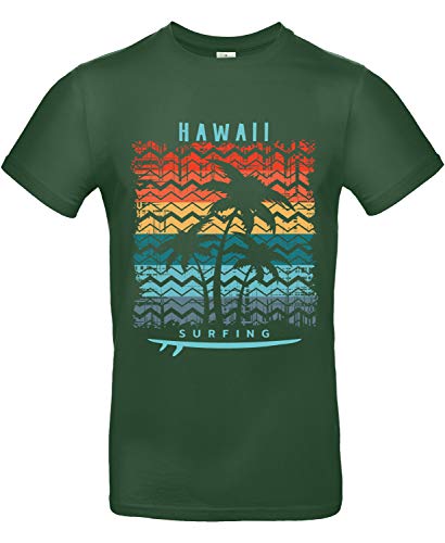 Smilo & Bron Herren T-Shirt mit Motiv Surfing in Hawai Bedruckt Grün Bottle Green XL von Generisch