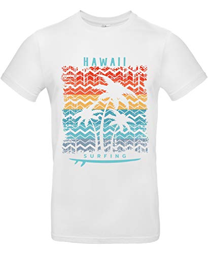 Smilo & Bron Herren T-Shirt mit Motiv Surfing in Hawai Bedruckt Weiß White XXL von Generisch