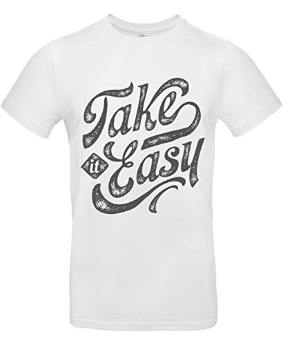 Smilo & Bron Herren T-Shirt mit Motiv Take It Easy Bedruckt Weiß White L von Generisch