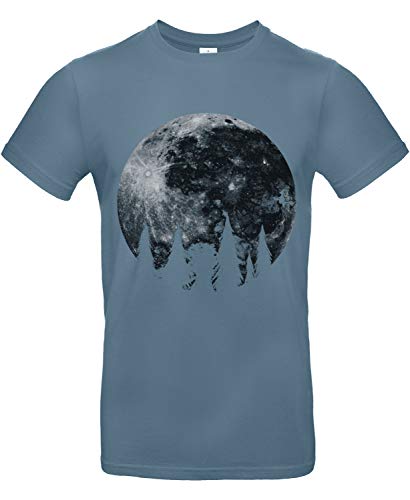 Smilo & Bron Herren T-Shirt mit Motiv The Moon Bedruckt Blau Stone Blue L von Generisch