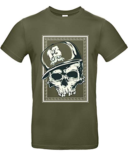 Smilo & Bron Herren T-Shirt mit Motiv Thirteen Cap Bedruckt Grün Urban Khaki XL von Generisch