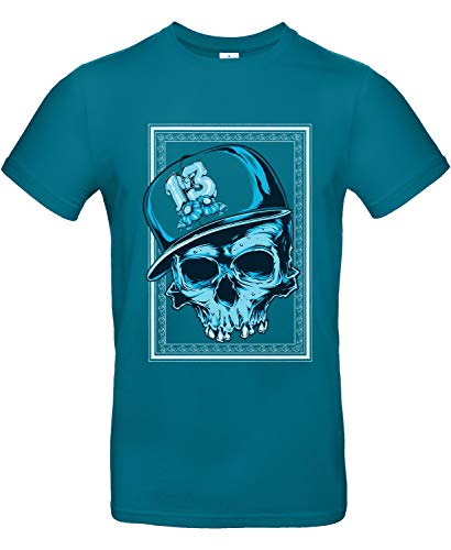 Smilo & Bron Herren T-Shirt mit Motiv Thirteen Cap Bedruckt Türkis Diva Blue XXL von Generisch